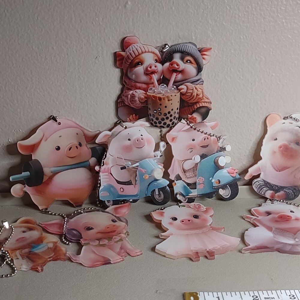 Lot Of 9 Large Cute Pig Keychains